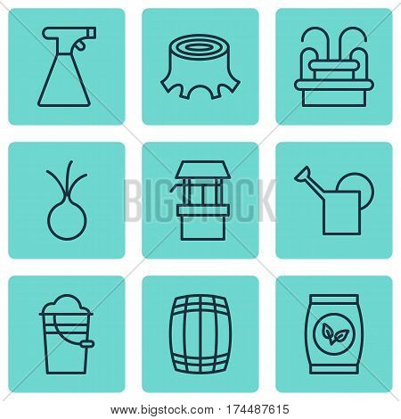 Set Of 9 Agriculture Icons. Includes Bailer, Grains, Sprinkler And Other Symbols. Beautiful Design Elements.