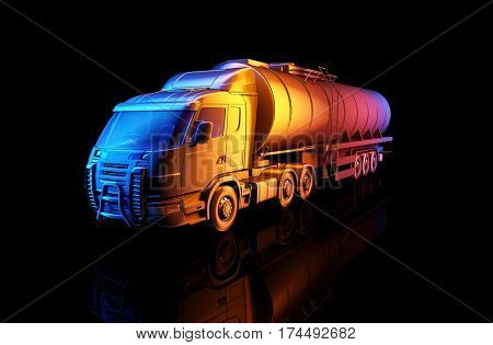 Truck driven by fuel  on a black background. ,3d render