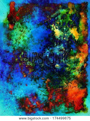 abstract background with multicolor space structures, crackles and spots.