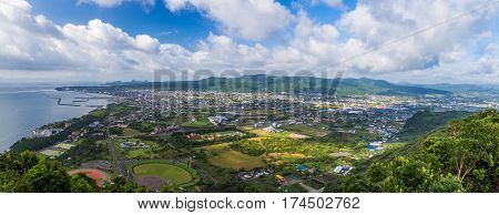 Ibusuki Town Landscape View And Blue Sky From Hill Top
