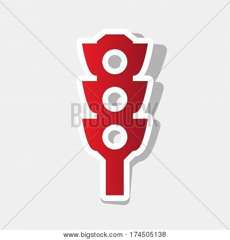 Traffic light sign. Vector. New year reddish icon with outside stroke and gray shadow on light gray background.