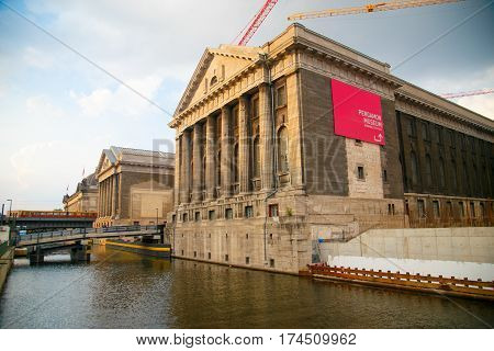 Facade of the Pergammonmuseum in Berlin on the river