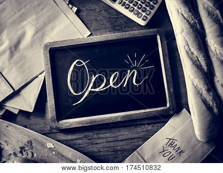 Black Board Show Open Word on Screen Nobody