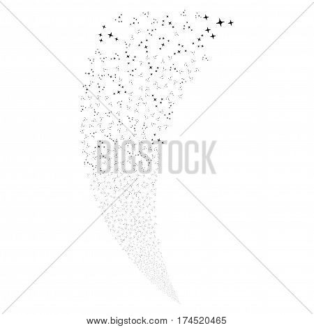 Space Stars random fireworks stream. Vector illustration style is flat black iconic symbols on a white background. Object fountain made from scattered pictographs.