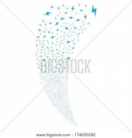 Electric Bolt random fireworks stream. Vector illustration style is flat blue iconic symbols on a white background. Object fountain made from scattered symbols.