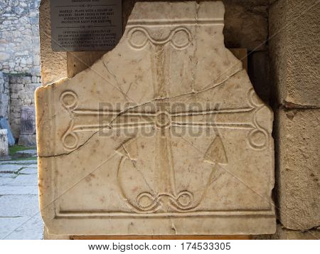 Heart cross and anchor in Saint Nicolas church Demre Turkey