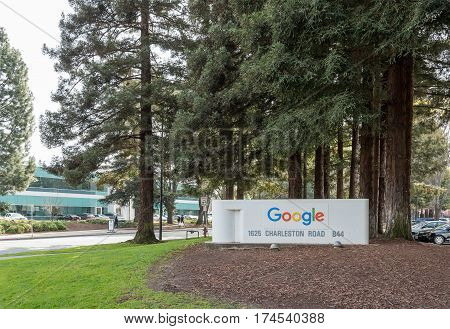Mountain View CA USA - March 3 2017 - The sign for Google Building 44 on Google Campus in Mountain View CA USA on March 3rd 2017.
