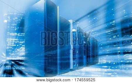 View of data technology against skyscraper in city