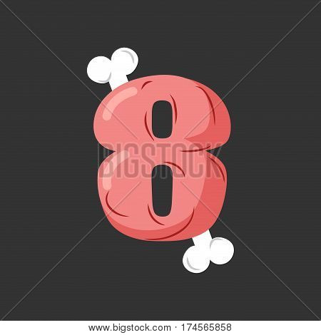 Number 6 Meat. Pork And Bone Font Eight. Ham Alphabet Sign. Beef Abc Symbol
