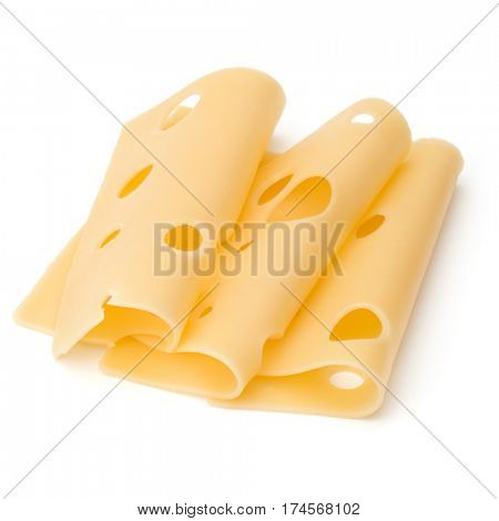 three Cheese slices isolated on white background
