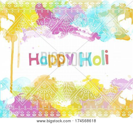 Vector abstract ethnic background with henna patterns. Stock watercolor illustration for Happy Holi festival