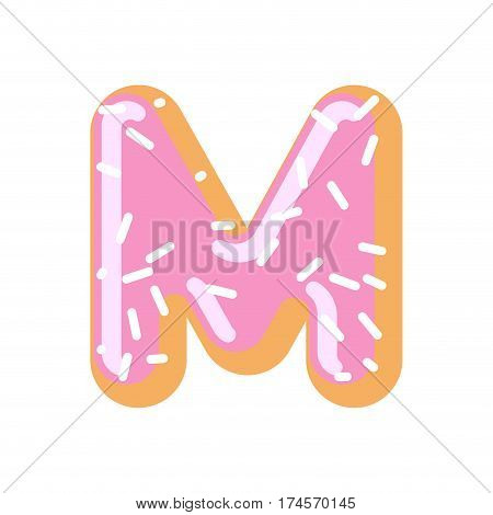 Letter M Donut Font. Doughnut Alphabet. Sweet Lettering. Candy Abc Sign