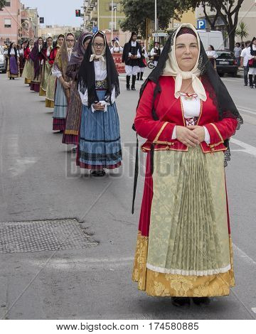 QUARTU S.E. ITALY - 15 September 2013: Grape Festival in honor of the celebration of St. Helena - Parade of folk group Santa Margherita di Siliqua - Sardinia