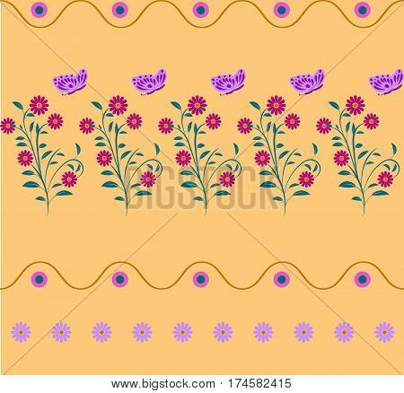 Seamless pattern purple flowers , butterfly For design, wallpaper, cover invitation, fabric. Vector background