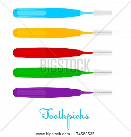 Toothpicks on a white background. Colored Vector toothpicks isolate. Dental care equipment. Stock vector