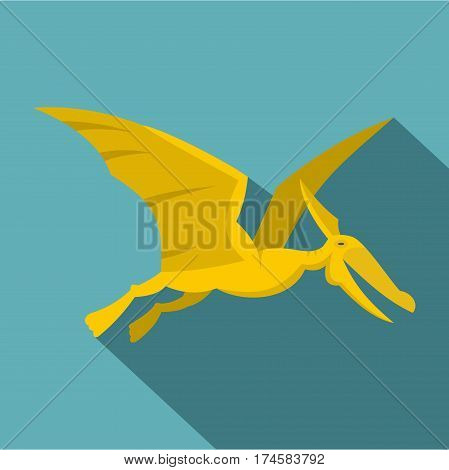 Yellow pterosaurs dinosaur icon. Flat illustration of yellow pterosaurs dinosaur vector icon for web isolated on baby blue background