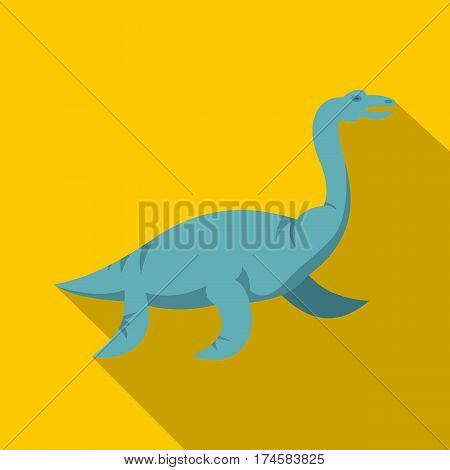 Blue elasmosaurine dinosaur icon. Flat illustration of blue elasmosaurine dinosaur vector icon for web isolated on yellow background