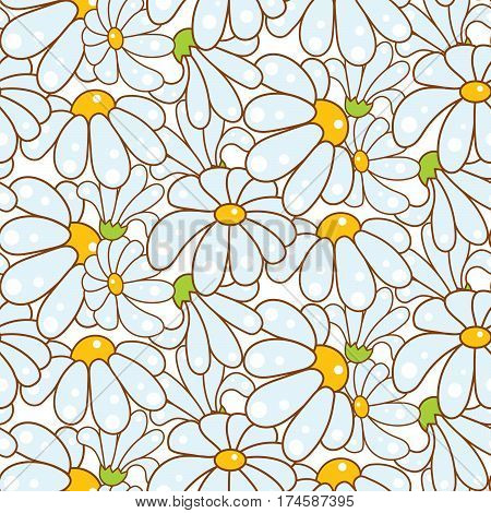 Chamomile light blue seamless vector pattern. Floral repeating background.