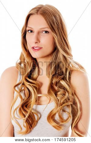 Beautiful young woman with gorgeous hairstyle.