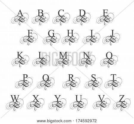 art calligraphy alphabet letter with flourish of vintage decorative whorls. Vector illustration EPS10