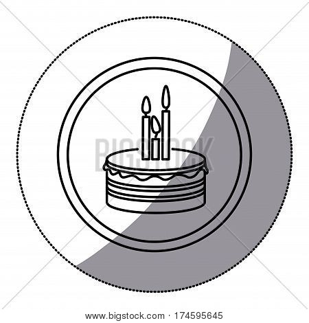 sticker silhouette circular frame with cake and candles vector illustration