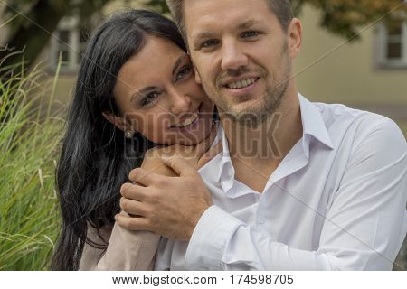 amorous couple in a park