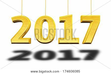 3d render New Year 2017 Gold render (isolated on white and clipping path)