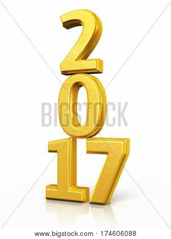 3d render New Year 2017 Gold render (isolated on white and clipping path)