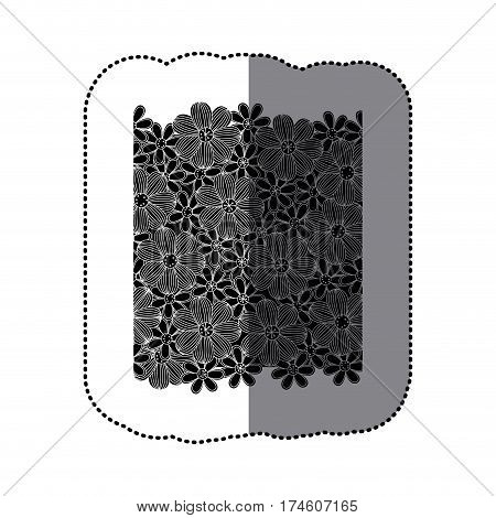 sticker black pattern with white contour flowers set vector illustration