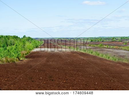 Peat extraction sites in county Kildare Ireland