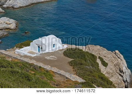 Beautiful seascape view of the sea and rocky shore the Aegean Sea Kampi Beach Crete Greece