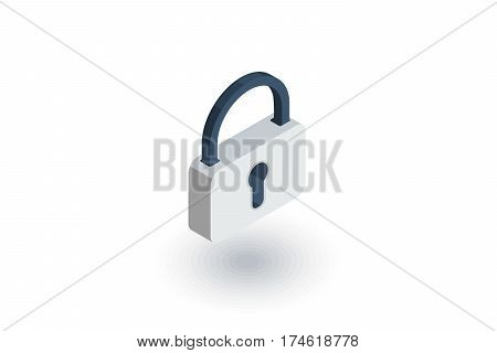 protection, , closed lock, password, access isometric flat icon. 3d vector colorful illustration. Pictogram isolated on white background