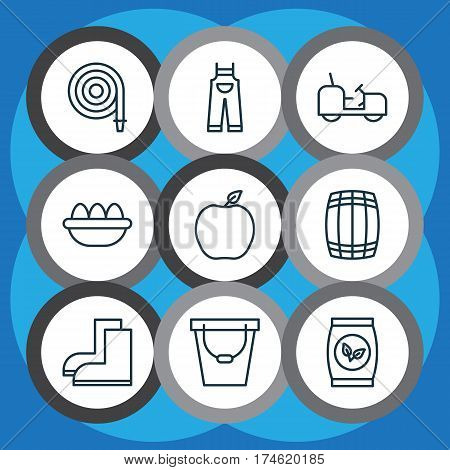 Set Of 9 Plant Icons. Includes Garden Clothes, Gardening Shoes, Fire Tube And Other Symbols. Beautiful Design Elements.