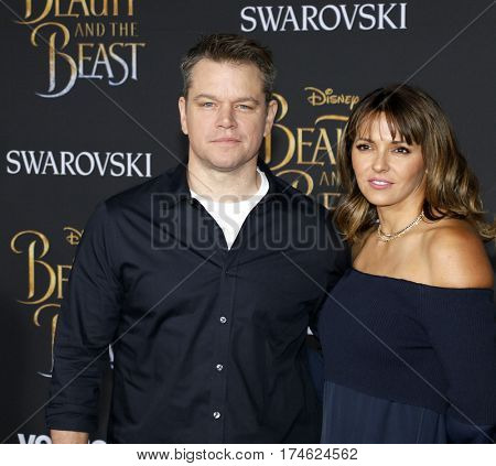 Matt Damon and Luciana Bozan Barroso at the Los Angeles premiere of 'Beauty And The Beast' held at the El Capitan Theatre in Hollywood, USA on March 2, 2017.