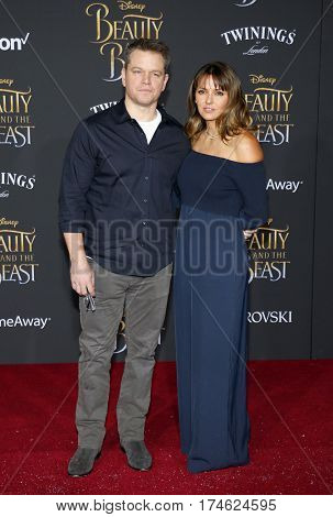 Matt Damon and Luciana Bozan Barroso at the Los Angeles premiere of 'Beauty And The Beast' held at the El Capitan Theatre in Hollywood, USA on March 2, 2017.
