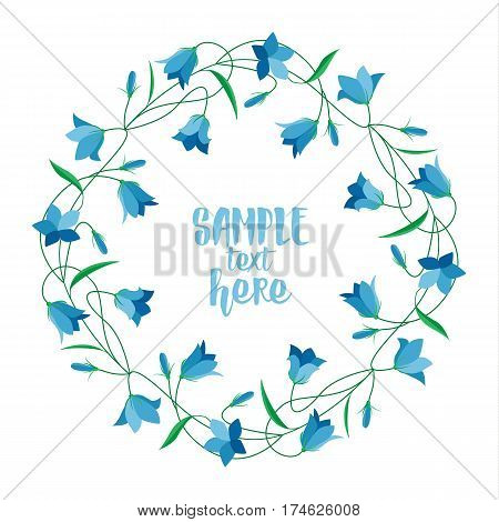 Vector illustration blue bell-shaped flowers. Frame Summer flowers Campanula