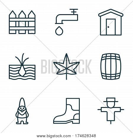 Set Of 9 Gardening Icons. Includes Barrier, Dwarf, Bugbear And Other Symbols. Beautiful Design Elements.