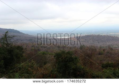 Mountain and forest  on a cloudy day.