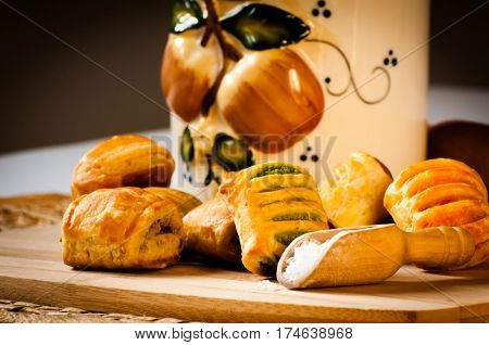 salty snack displayed with a decorated jar and a wooden spoon of salt