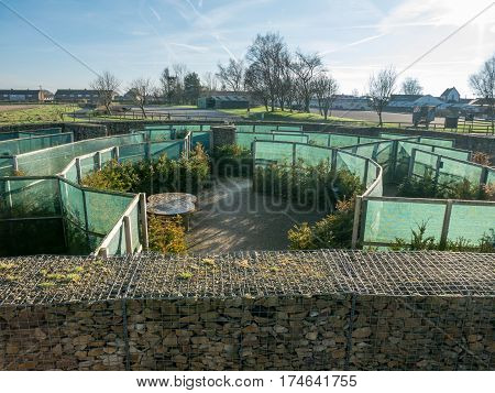 GRETNA GREEN, SCOTLAND - 21 JAN. 2017: View on the courtship maze at Gretna Green, Scotland, the historic town were eloped couples can get married.