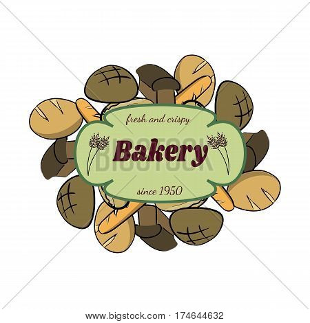 Color hand-drawn food set with bread. Healthy food diet. Vector illustration