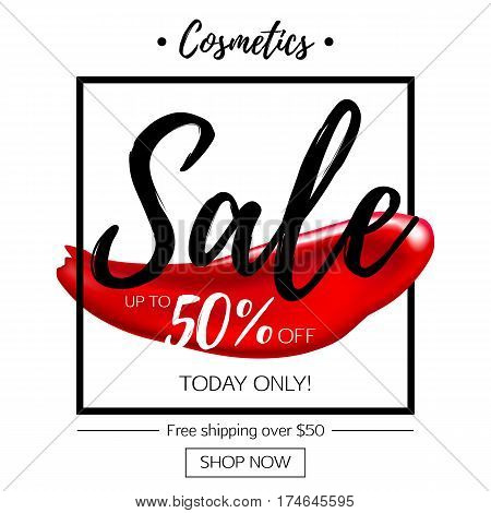 Makeup lipstick smear cosmetics sale concept. Good for ads flyear poster banner design.
