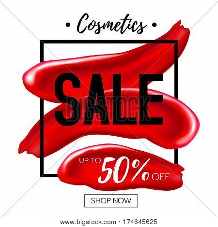 Makeup lipstick smear cosmetics sale concept. Good for ads flyear poster banner design.