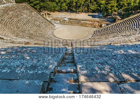 Epidaurus Theater. The theater was designed by Polykleitos the Younger in the 4th century BC Greece