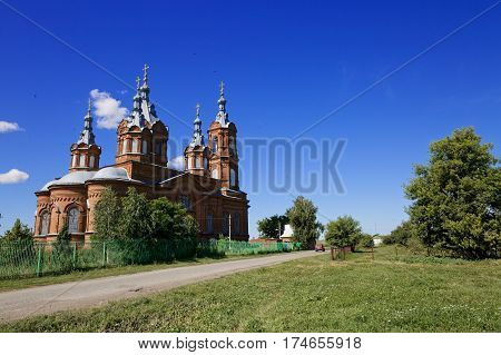 Vintage Orthodox building is located on high ground at the outskirts of the village the heartland of Russia.