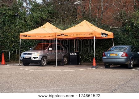 Basingstoke, Uk - February 24 2017 - The We-fit Area Of The Halfords Car And Auto Spares And Repair