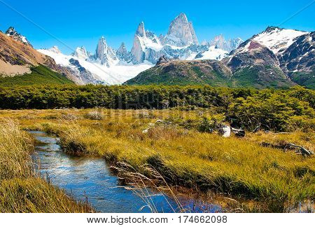 Beautiful Landscape With Mt Fitz Roy In Los Glaciares National Park, Patagonia, Argentina, South Ame