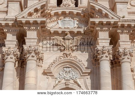 Facade of the cathedral in Syracuse Southern Sicily Italy
