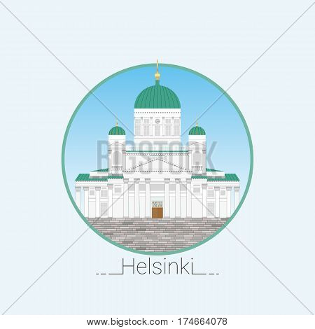Helsinki cathedral detailed vector illustration. Flat style. Symbol of Helsinki. Finland. Icon for travel agency.