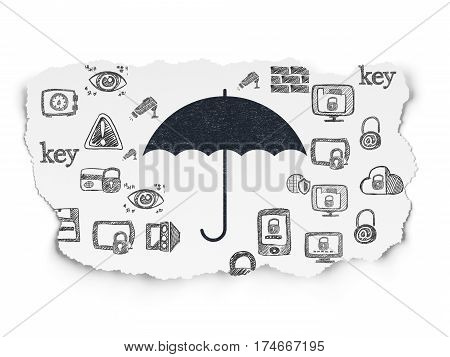 Privacy concept: Painted black Umbrella icon on Torn Paper background with  Hand Drawn Security Icons